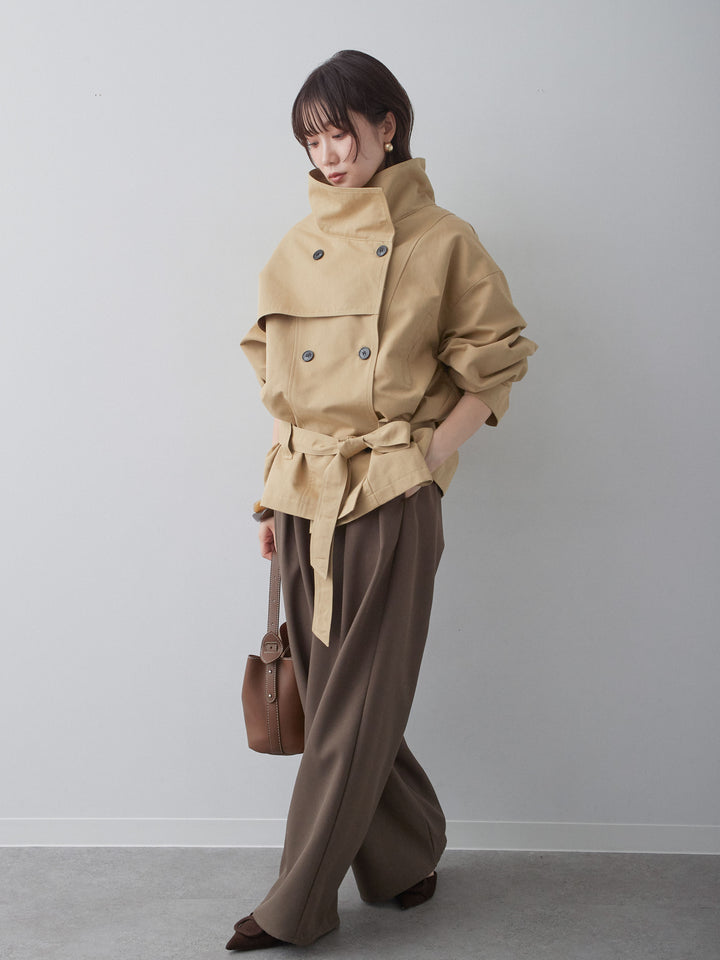 [予約]アシンメトリースタンドカラーショートトレンチ/beige