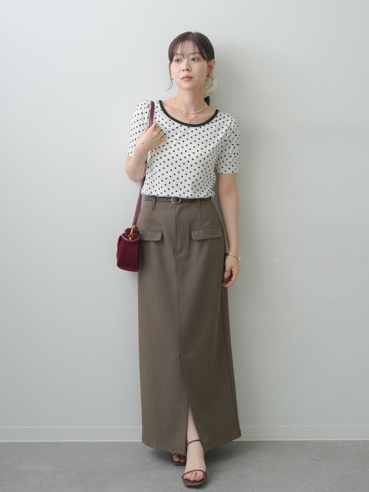 [SET]前後2wayドットバイカラーパイピングTEE+クレープデシンフラップ付きストレートスカート(2set)
