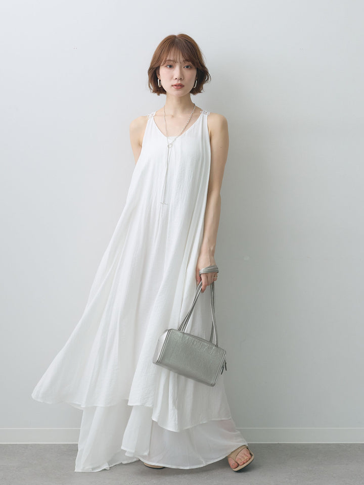 [予約]バックレースレイヤードノースリワンピース/white