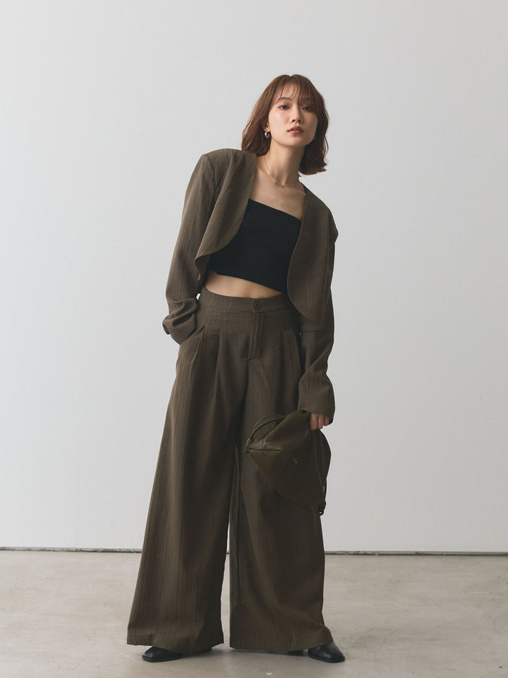 【Allure】[SET]ヘリンボーンショートジャケット＆ワイドパンツSET UP+ヘリンボーンショートジャケット＆ワイドパンツSET UP(2set)