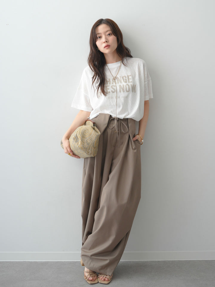 [SET]シアースラブロゴワイドTEE+ベルトループカーブタックワイドパンツ(2set)