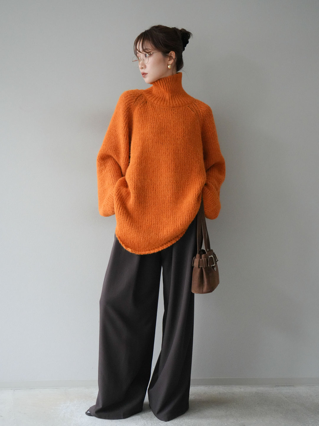 [予約]アシンメトリーハイネックニットプルオーバー/orange