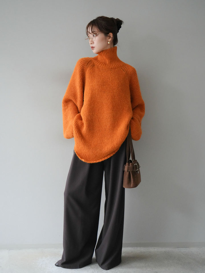 [予約]アシンメトリーハイネックニットプルオーバー/orange