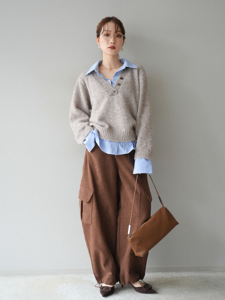 [予約]ベルト付コーデュロイカーゴパンツ/brown