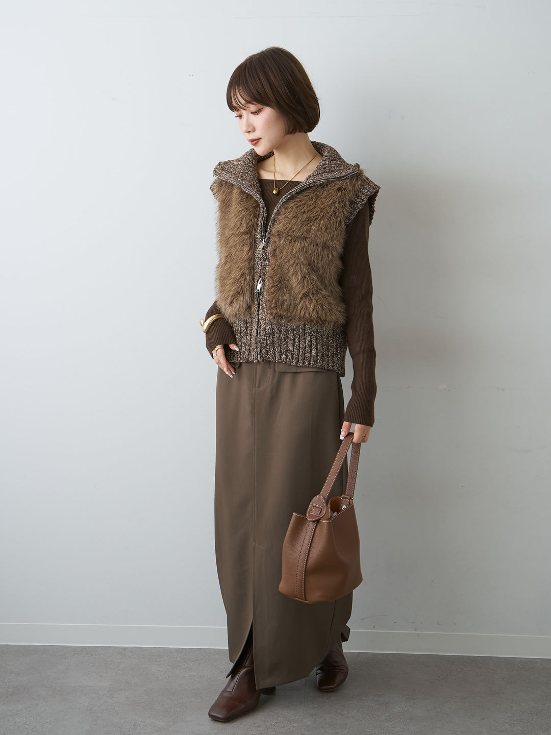 [予約]メランジファーニットベスト/brown