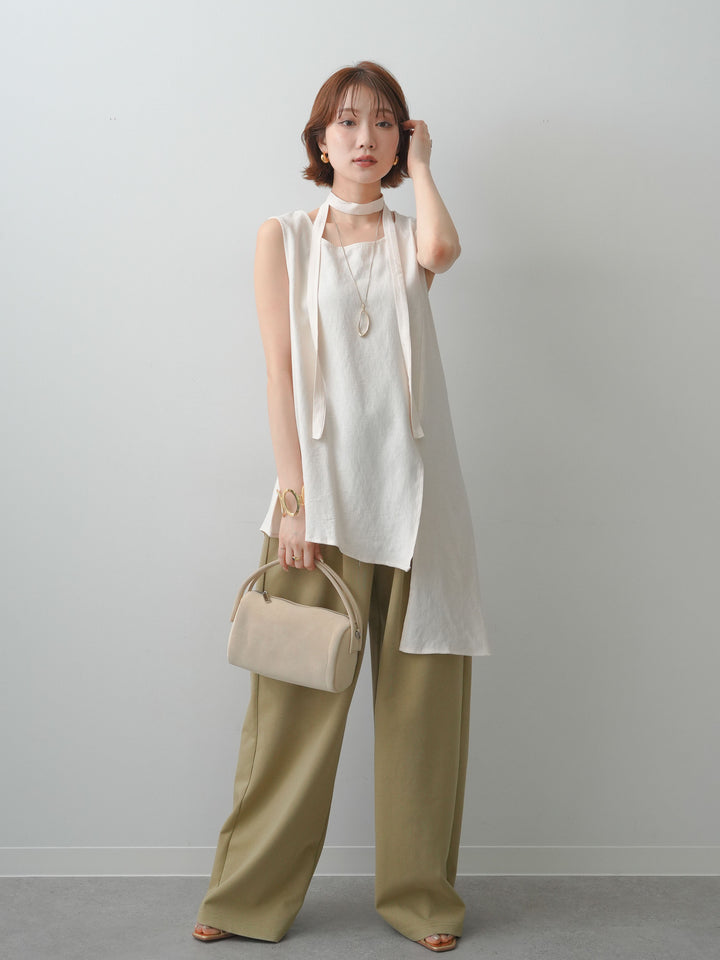 [予約]タイ付アシメヘムノースリトップス/ivory