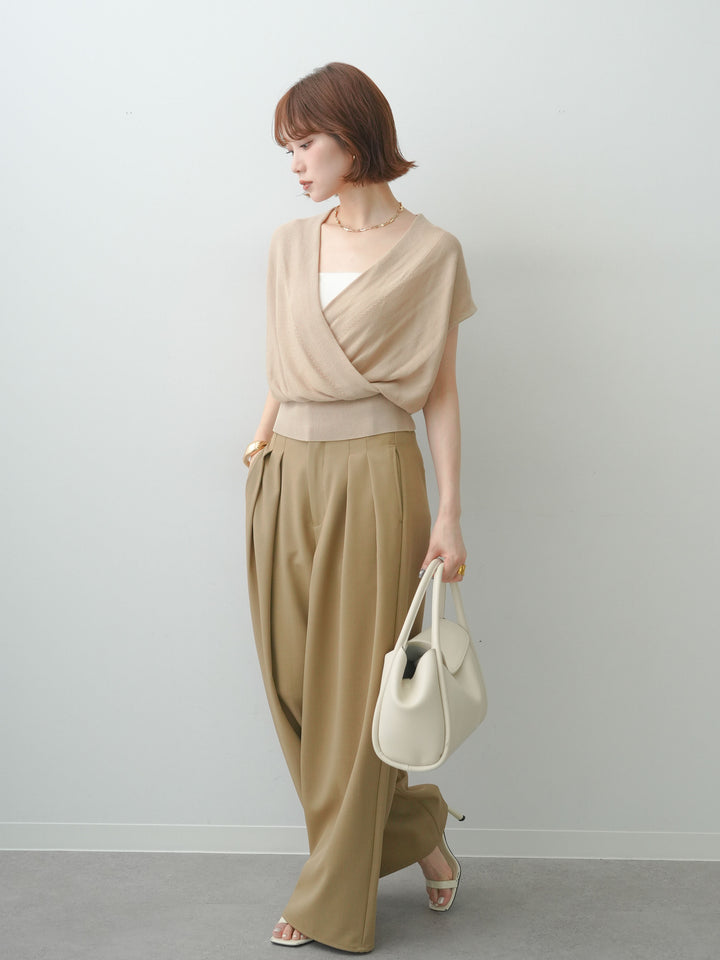 [SET]カシュクールフレンチニットトップス+クレープデシンタックワイドパンツ(2set)
