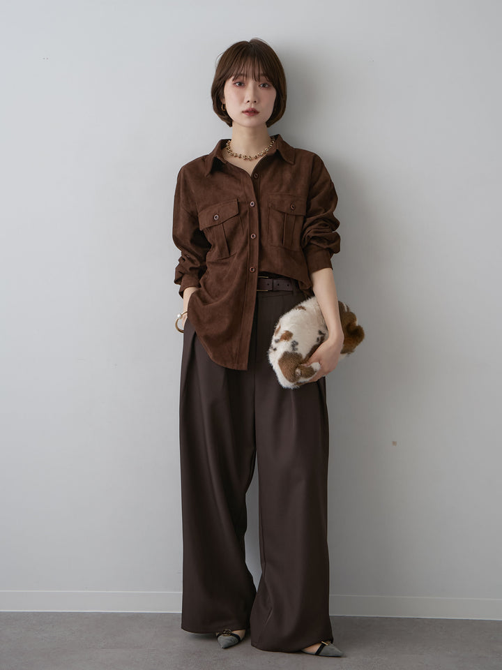 [予約]スウェードタッチWポケットシャツ/brown
