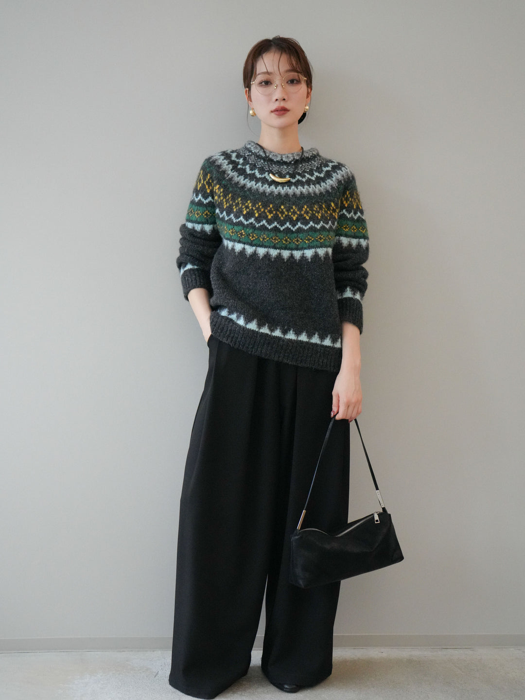 [予約]ウールタッチ求心柄オーバーニットプルオーバー/gray