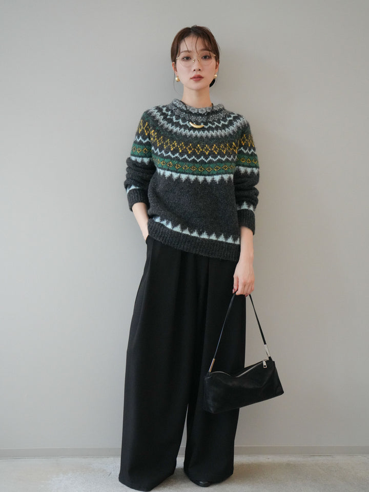 [予約]ウールタッチ求心柄オーバーニットプルオーバー/gray