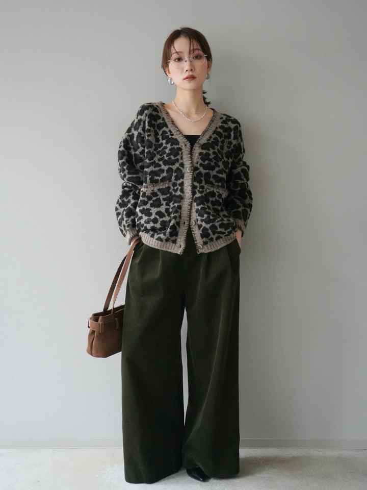 [予約]アニマル柄ステッチニットカーディガン/brown