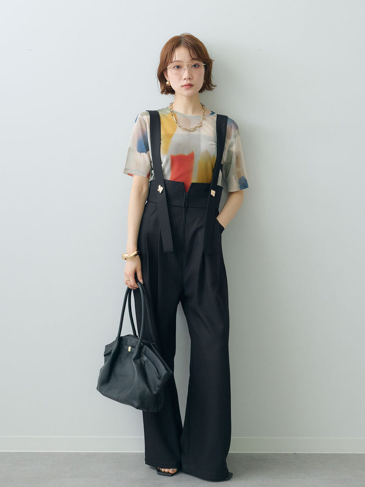 [予約]水彩柄メッシュシアー半袖プルオーバー/ivory