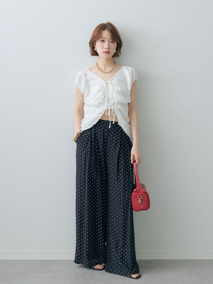 [予約]フレンチスリーブフロントリボンギャザートップス/white