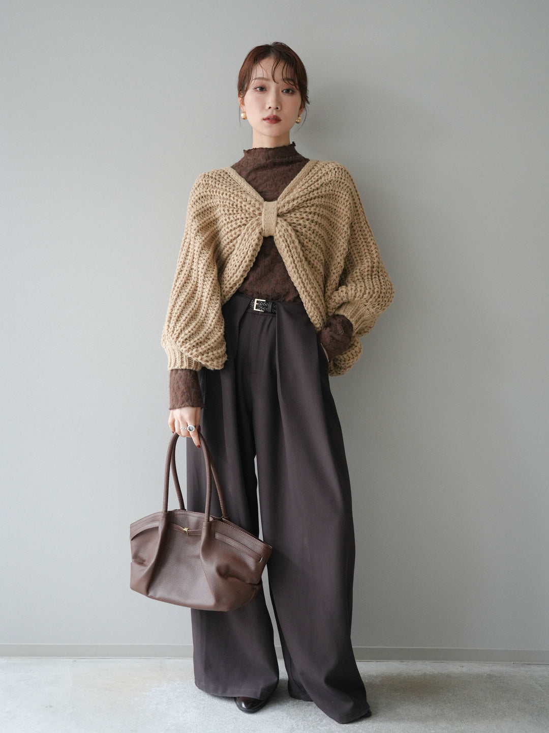 [SET]ローゲージ畦編みドルマンニットボレロ+選べるアクセセット(2set)