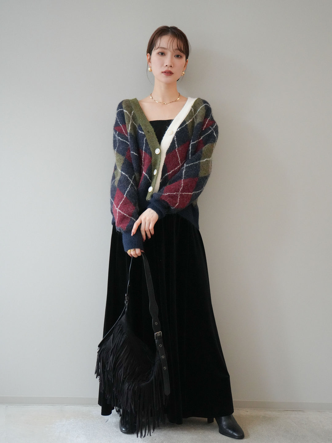 [予約]ベロアフレアスカート/black