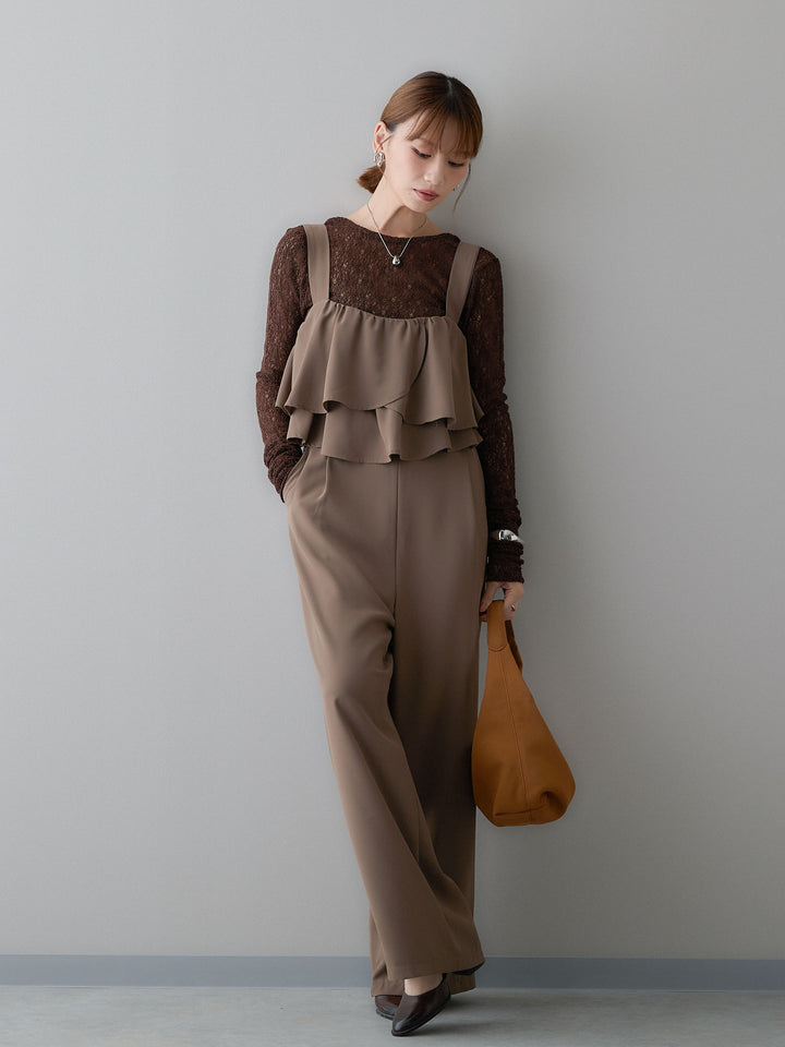 [予約]メッシュレースバックオープントップス/brown