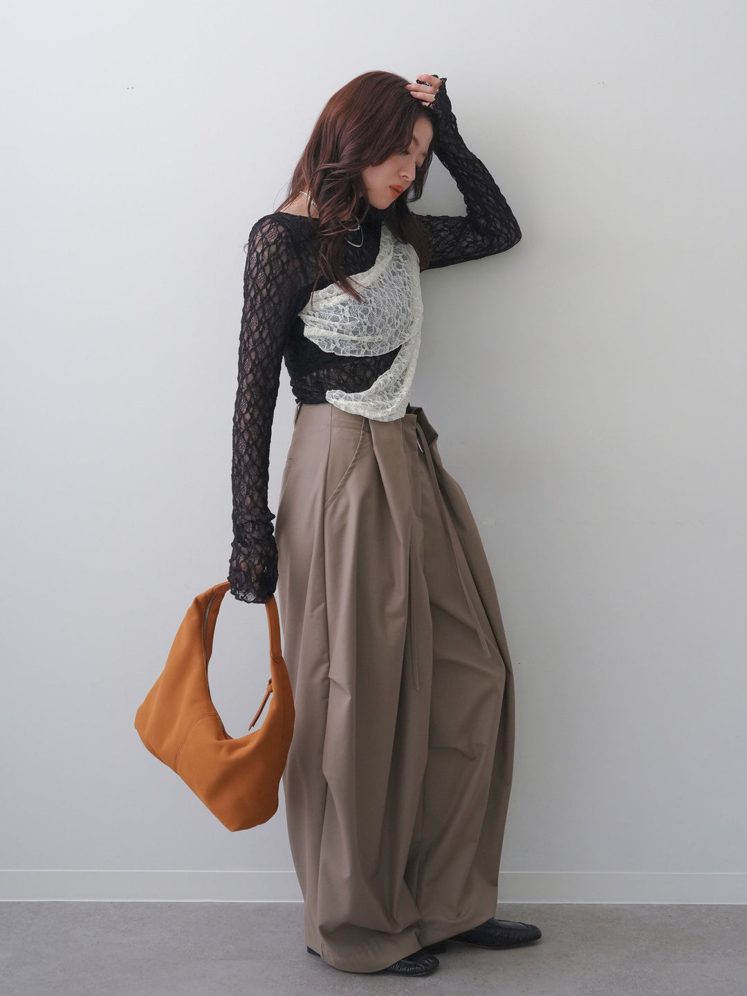 [予約]メッシュレースバイカラートップス/gray
