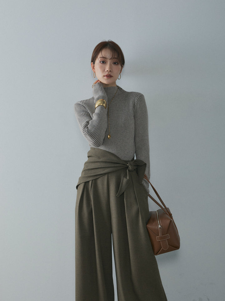 【Allure】[SET]プレーティングハイネックプルオーバー+スカーフ付ワイドパンツ(2set)