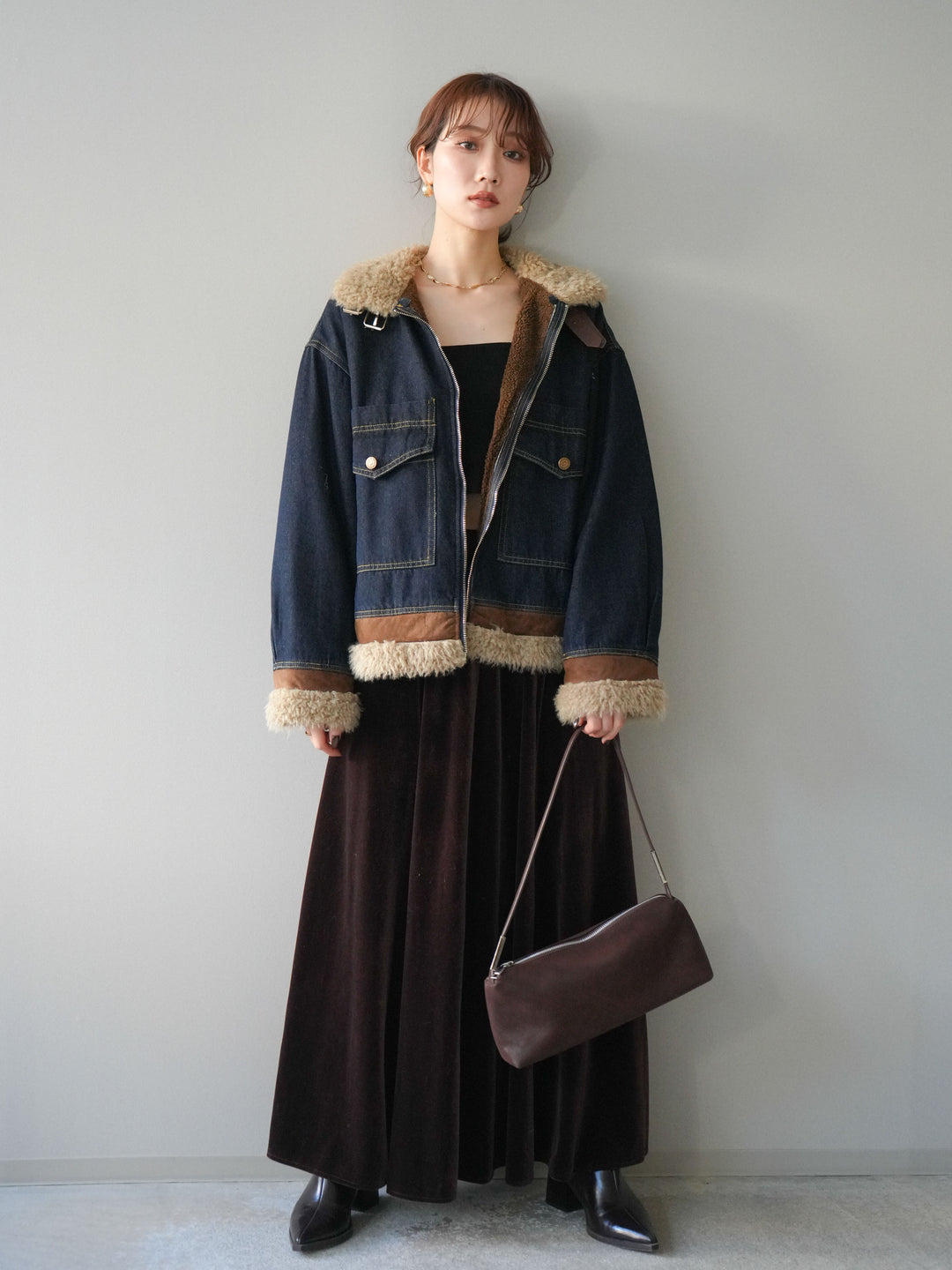 [予約]スタンドカラーファー×デニムジャケット/indigo