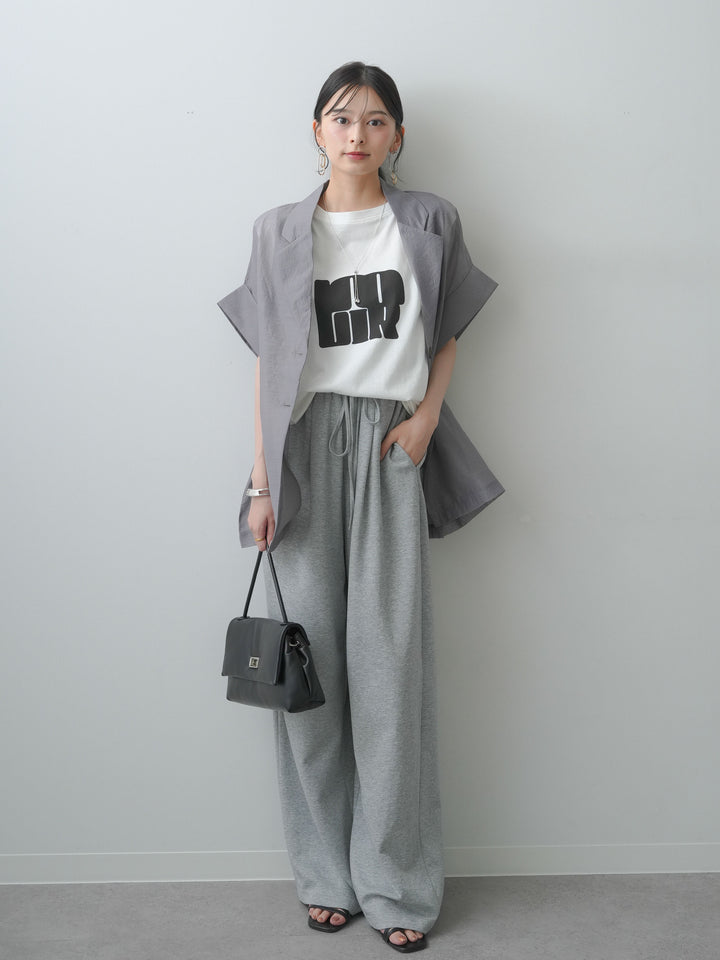 [SET]シアーオーバー半袖ジャケット+ショルダータックノースリーブオーバーTEE+リラックスドレープスウェットパンツ(3set)