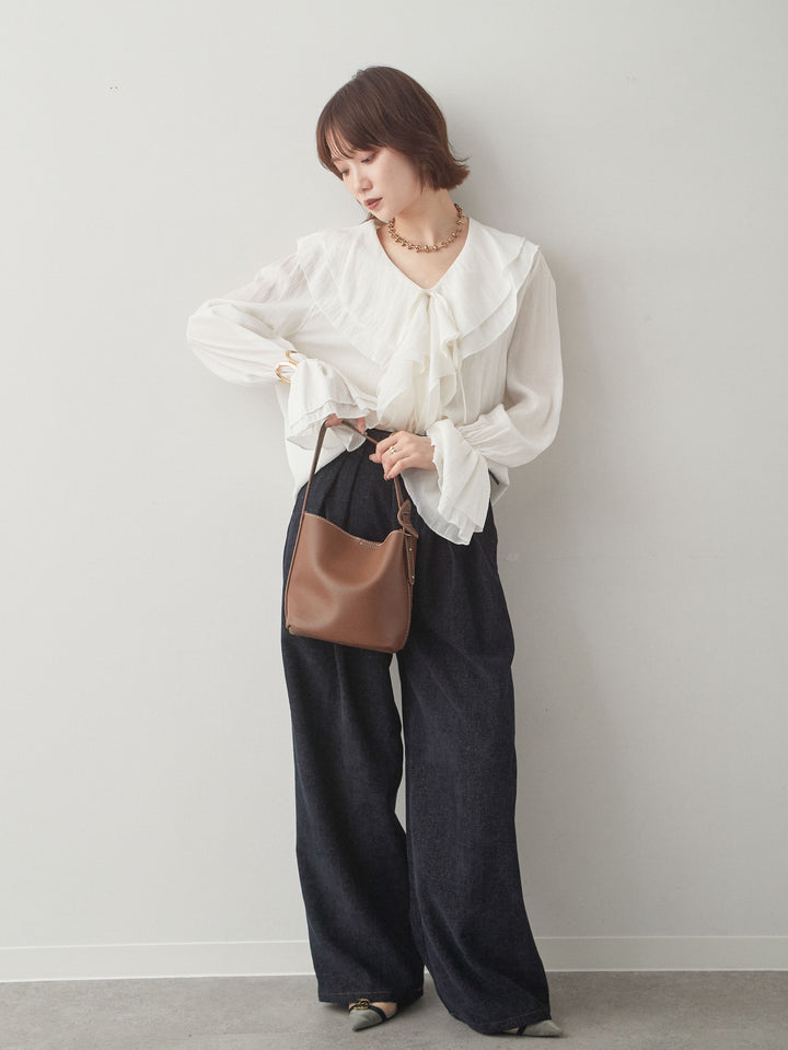 [SET]ラッフルカラーブラウス+ラッフルカラーブラウス(2set)