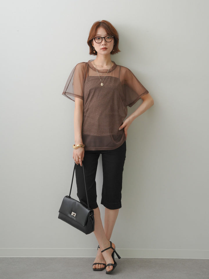 [予約]インナーキャミ付シアーオーバーTEE/mocha