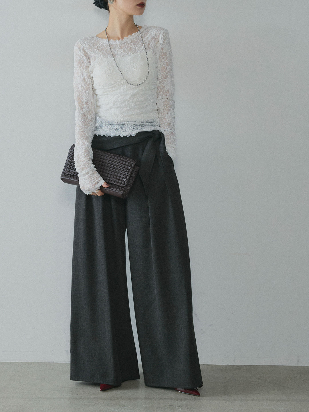 [予約]スカーフ付ワイドパンツ/black