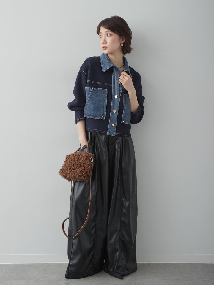 [予約]デニムコンビスムースニットジャケット/navy