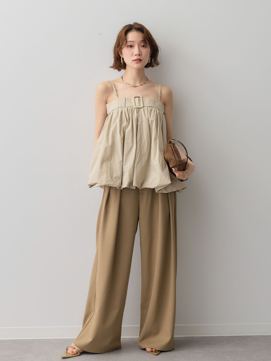 [予約]バックル付バルーンキャミトップス/beige