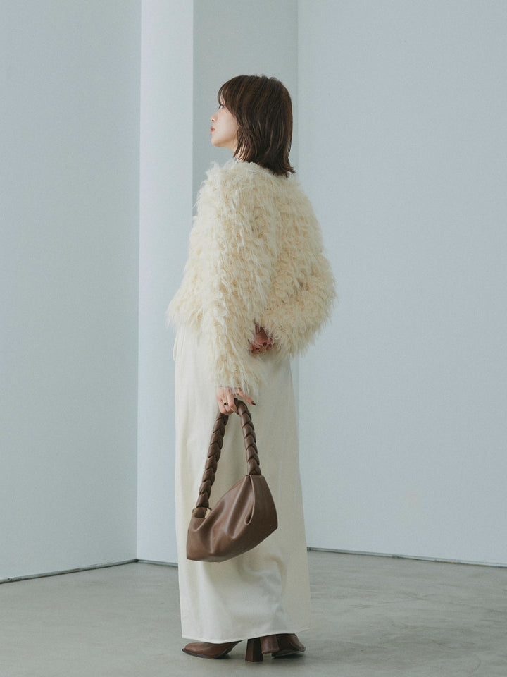 【Allure】[SET]ミックスシャギーループニットプルオーバー+ベロアナロースカート(2set)