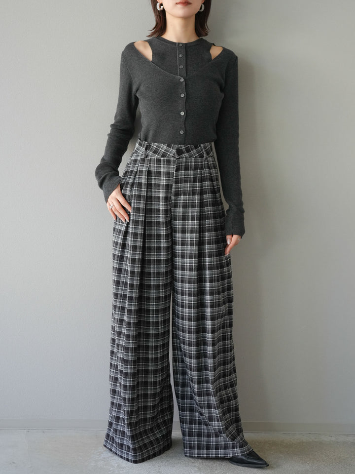 [予約]レイヤードデザインニットカーディガン/チャコール