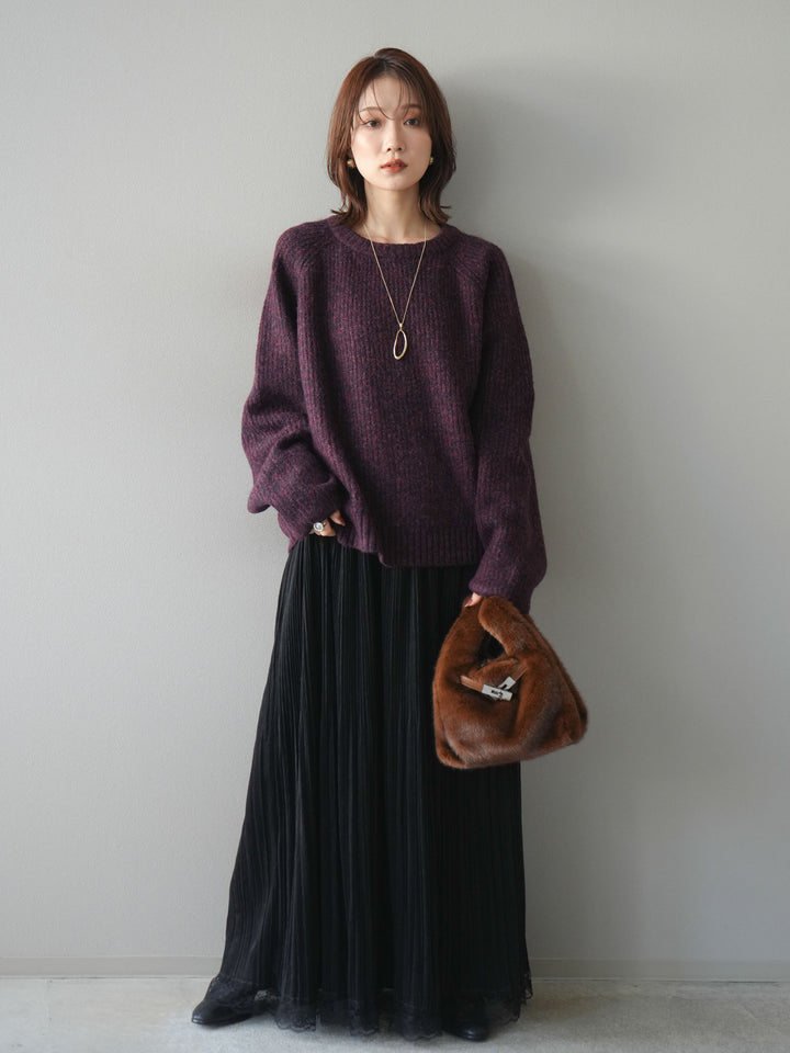 [予約]クルーネック畦編みミックスニット/bordeaux