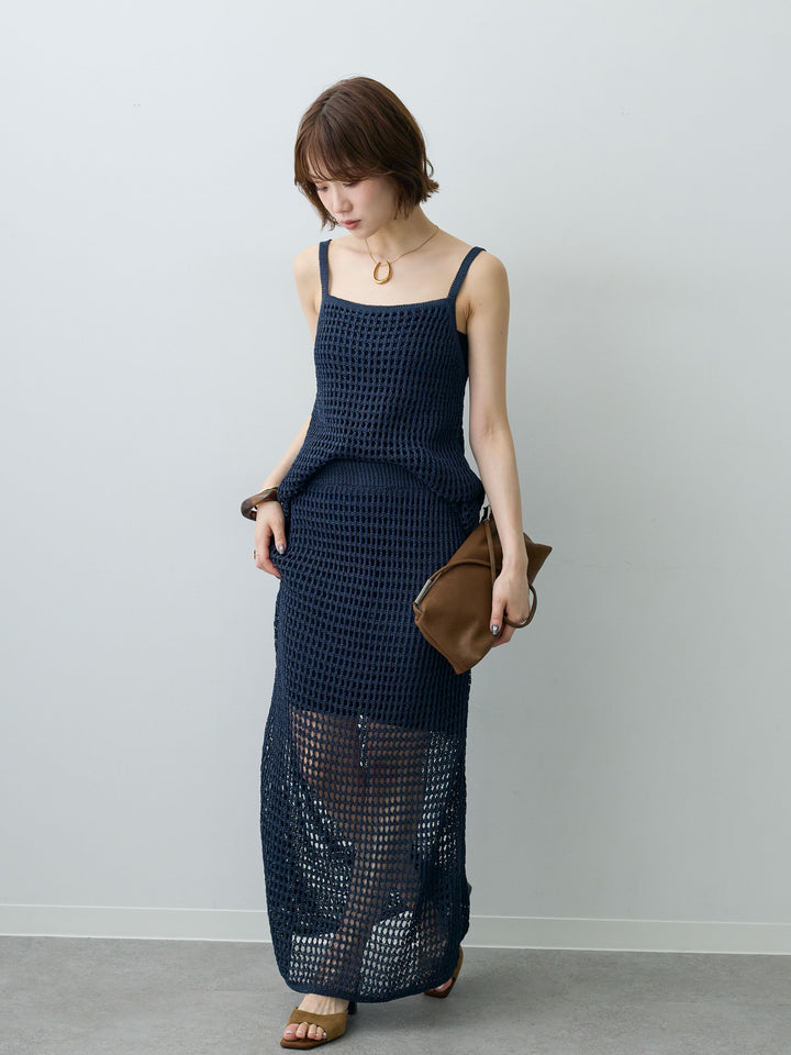 [SET]メッシュクロシェニットキャミ＆メッシュIラインスカートSET UP(2SET)