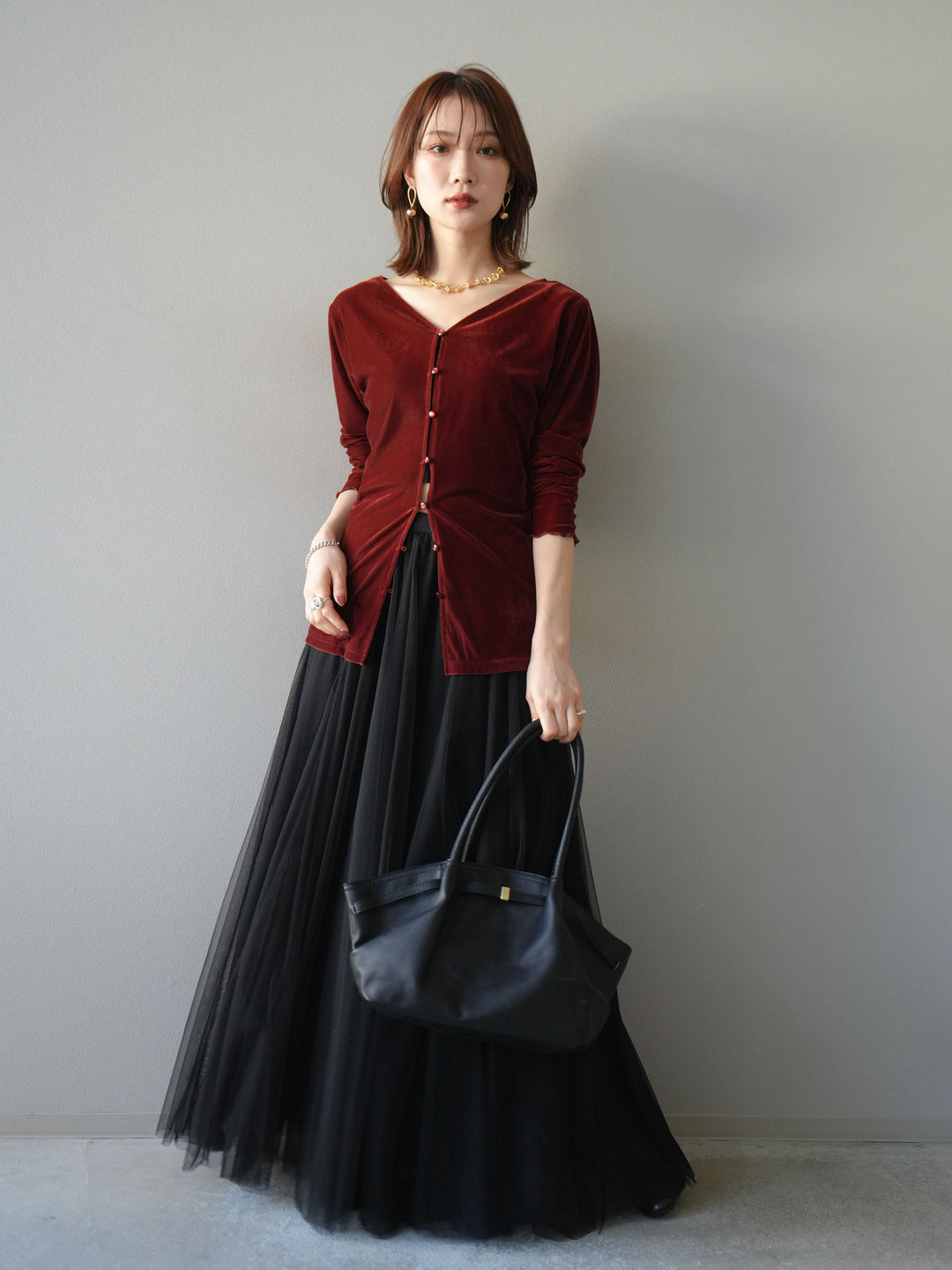 [予約]ベロアカーディガン/bordeaux