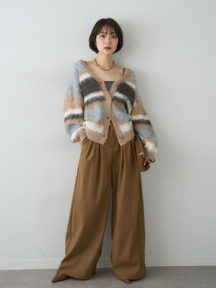 [予約]カラフルシャギーボーダーカーディガン/beige