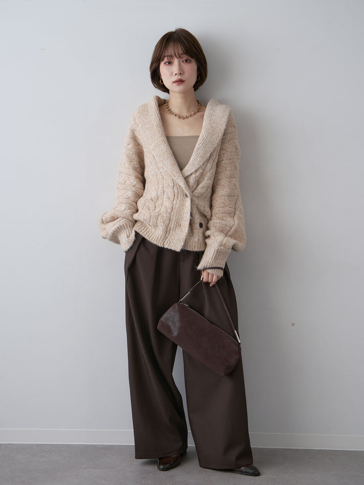 [SET]ショールカラーケーブルショートニットカーディガン+ショールカラーケーブルショートニットカーディガン(2set)