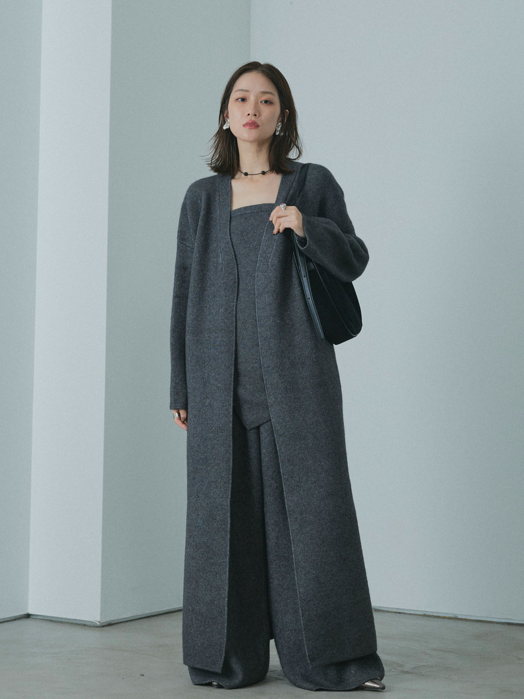 【Allure】[SET]ニットベアトップ＆ワイドパンツSET UP+ニットロングガウン(2set)