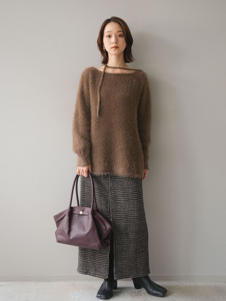 [予約]紐付きシャギーニットプルオーバー/camel