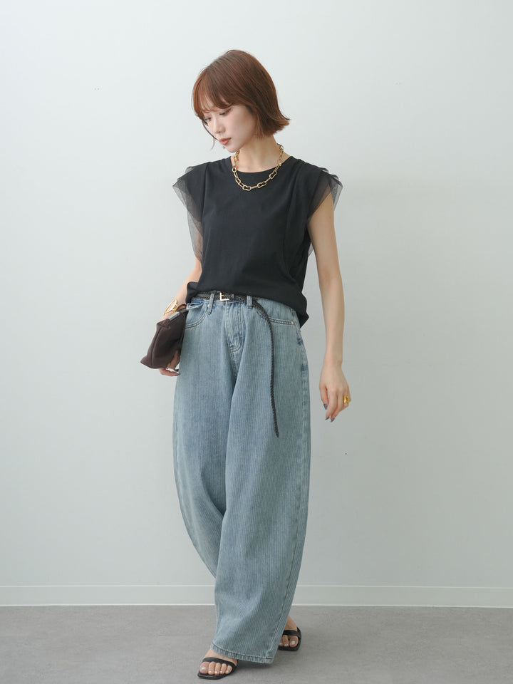 [SET]ショルダーチュールノースリTEE+選べるアクセセット(2set)