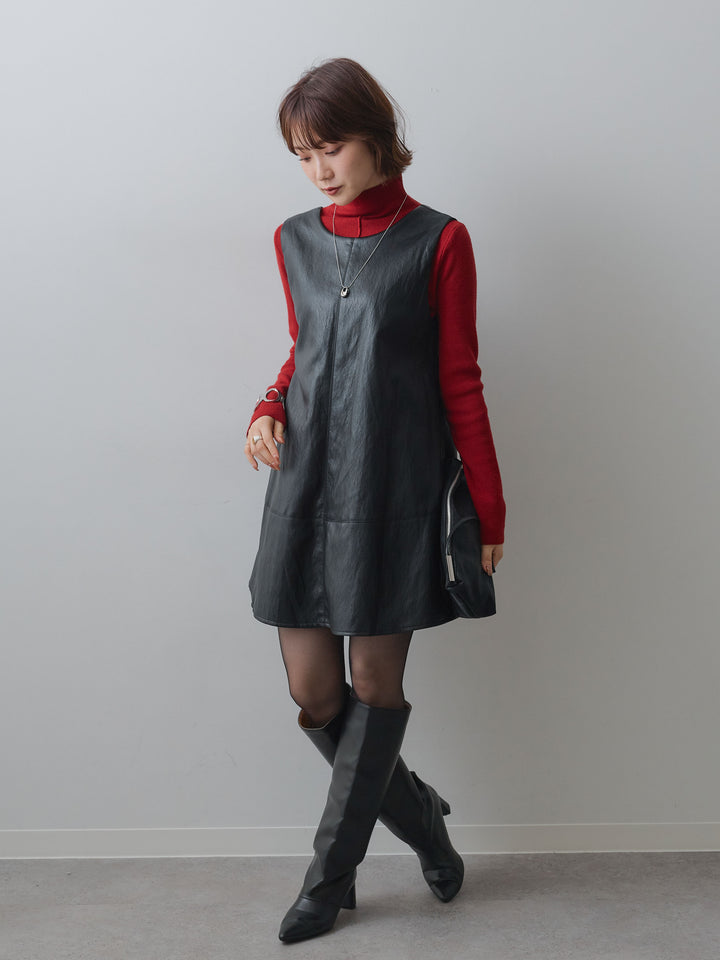 [予約]レザータッチミニワンピース/black