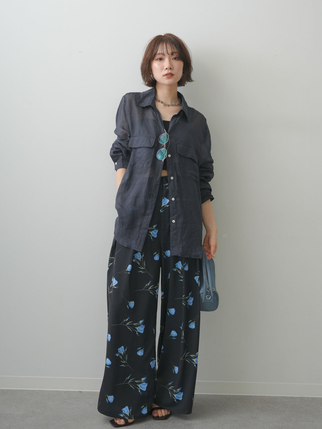 [予約]シアーWポケットオーバーシャツ/navy
