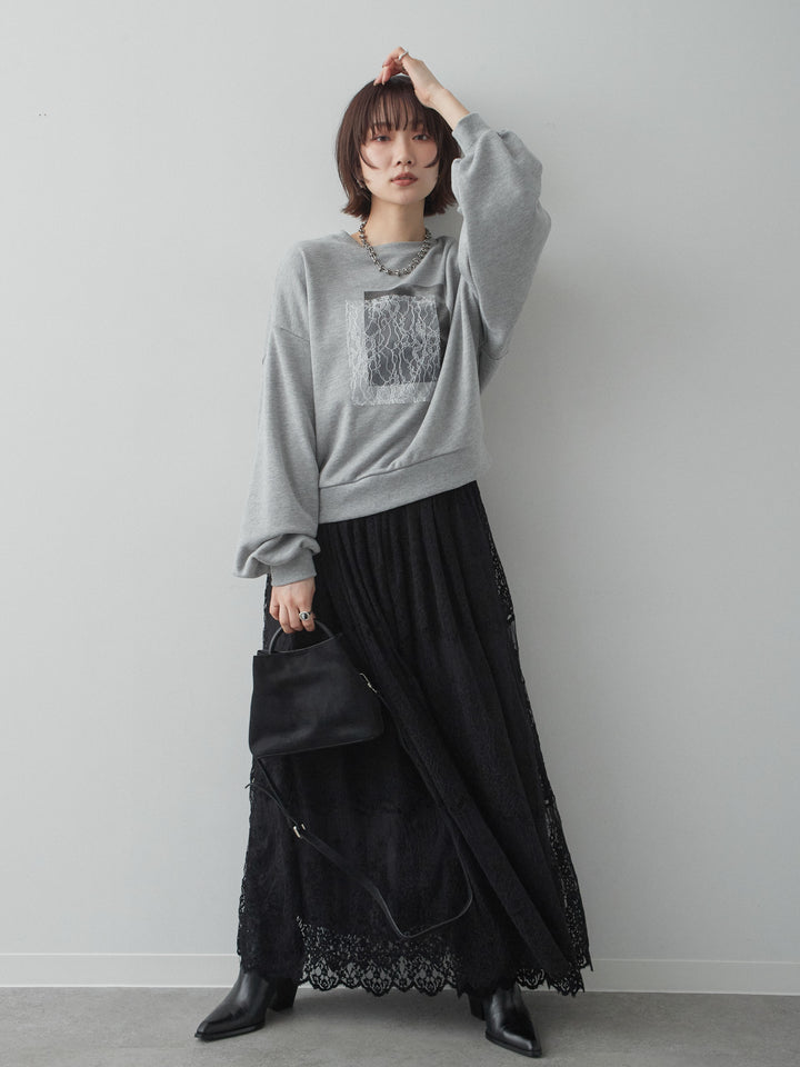 [予約]レースドッキングスウェットプルオーバー/mokugray
