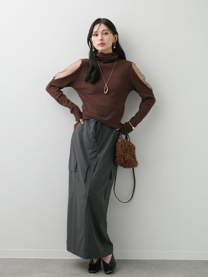 [SET]ショルダーチュールハイネックニットトップス+ショルダーチュールハイネックニットトップス(2set)