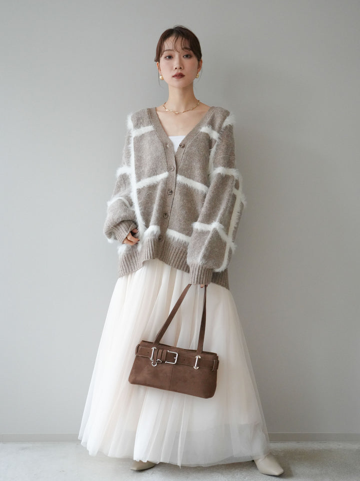 [予約]ミックスシャギーチェックカーディガン/beige