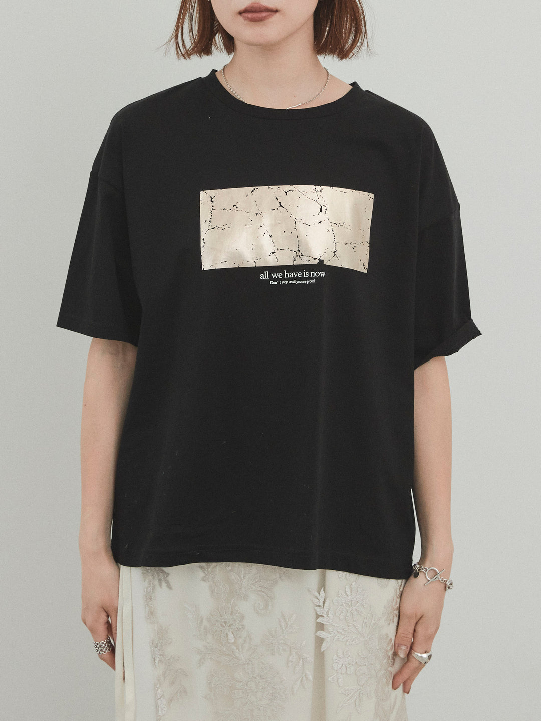 [予約]箔プリントドライタッチコットンTEE /ブラック