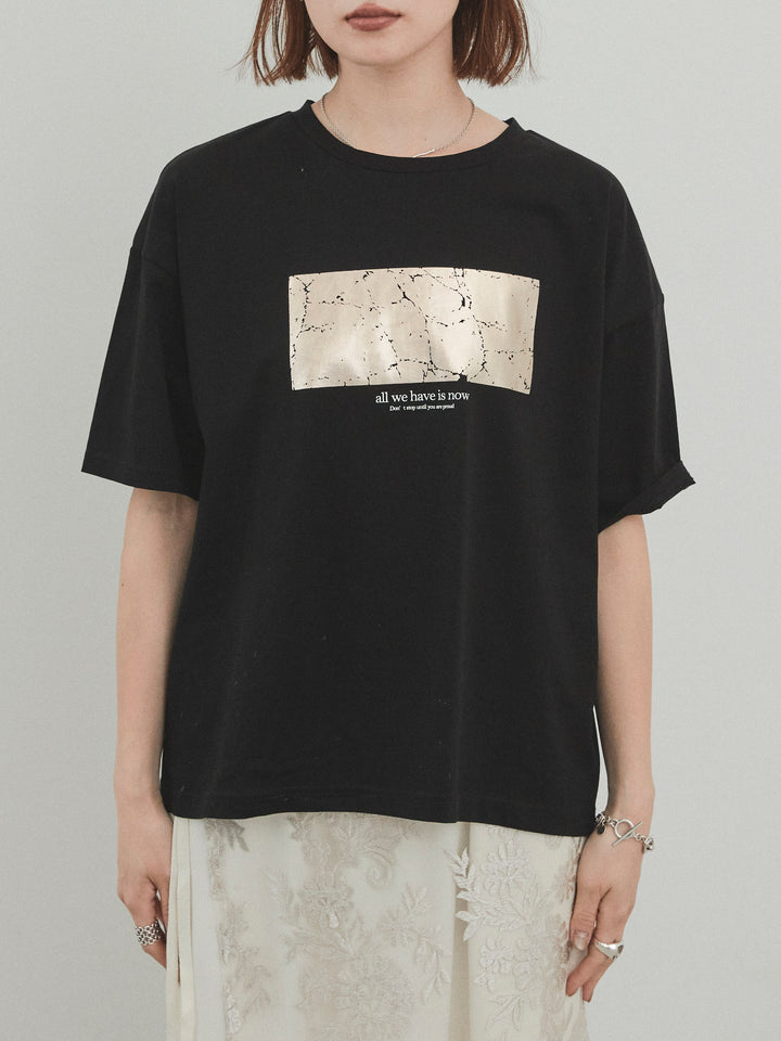 [予約]箔プリントドライタッチコットンTEE /ブラック