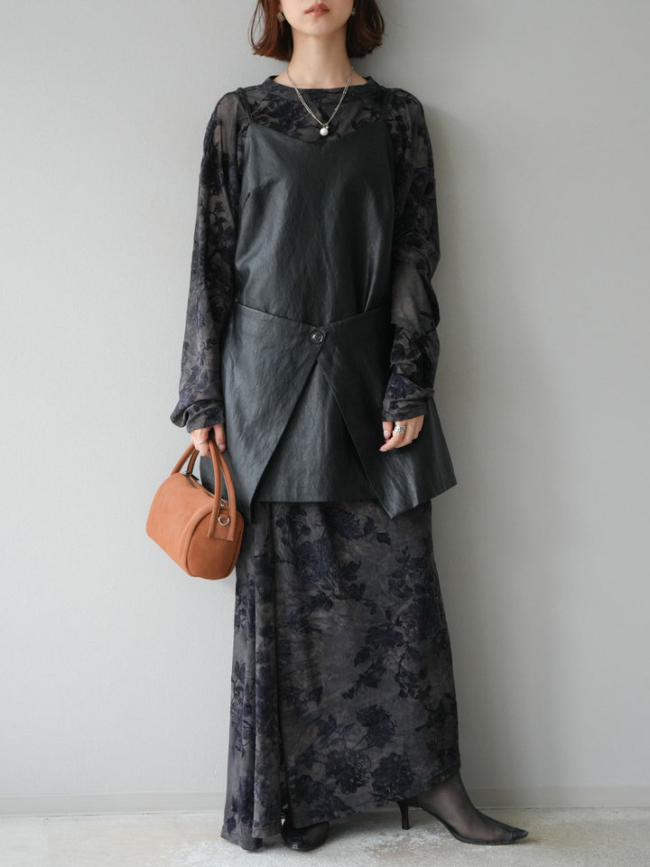 [予約]レイヤードレザーキャミソールチュニック/ブラック