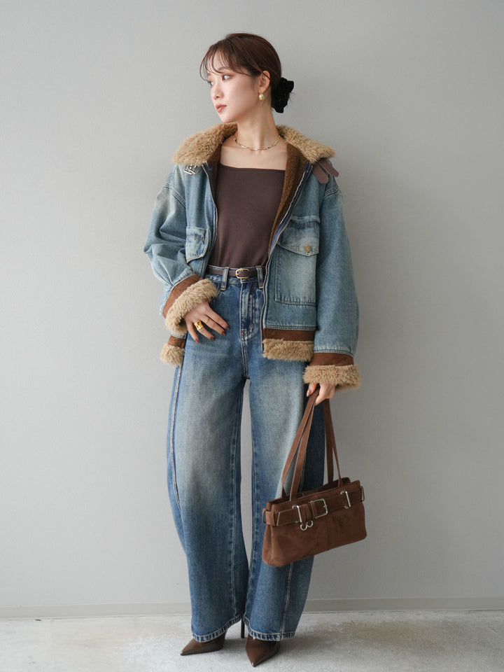 [予約]サイド切替カーブデニムパンツ/blue