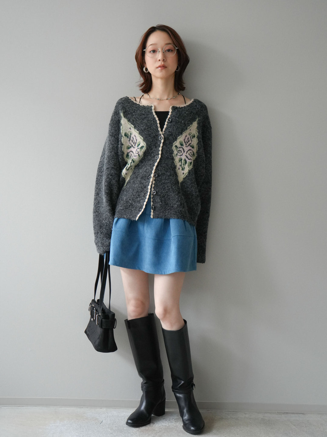 [予約]ベルト付インパンコーデュロイタックフレアスカート/blue