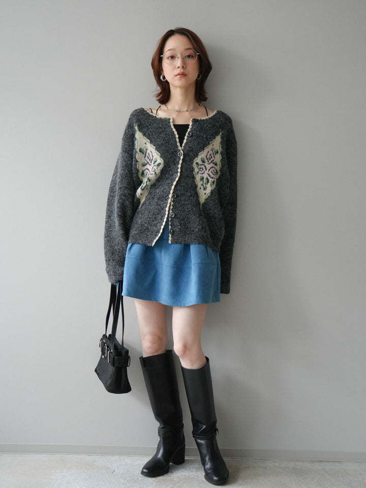 [予約]ベルト付インパンコーデュロイタックフレアスカート/blue